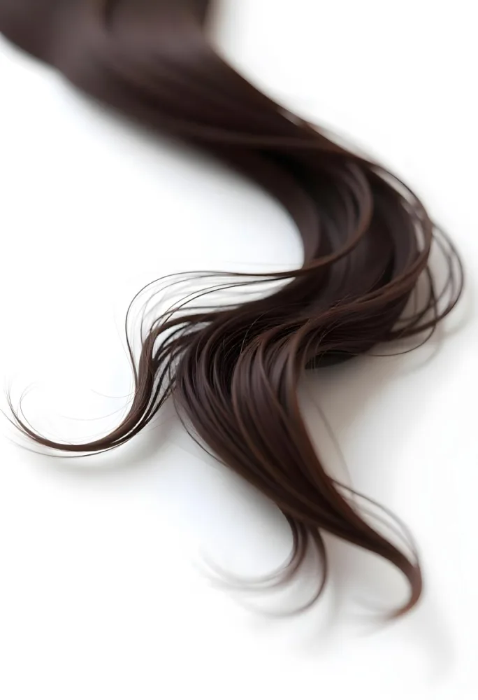 A Strand Of Wavy Dark Brown Hair With Subtle Highlights Against A Clean White Background Showcasing Its Texture And Color Variations 18 E912