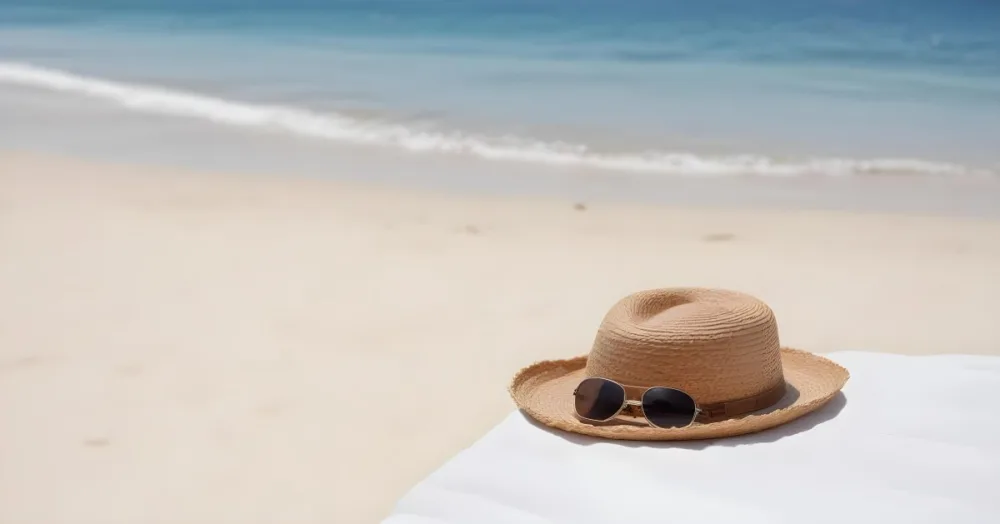 A Straw Hat And Sunglasses On A White Towel With A Beach And Ocean In The Background 24 31d3