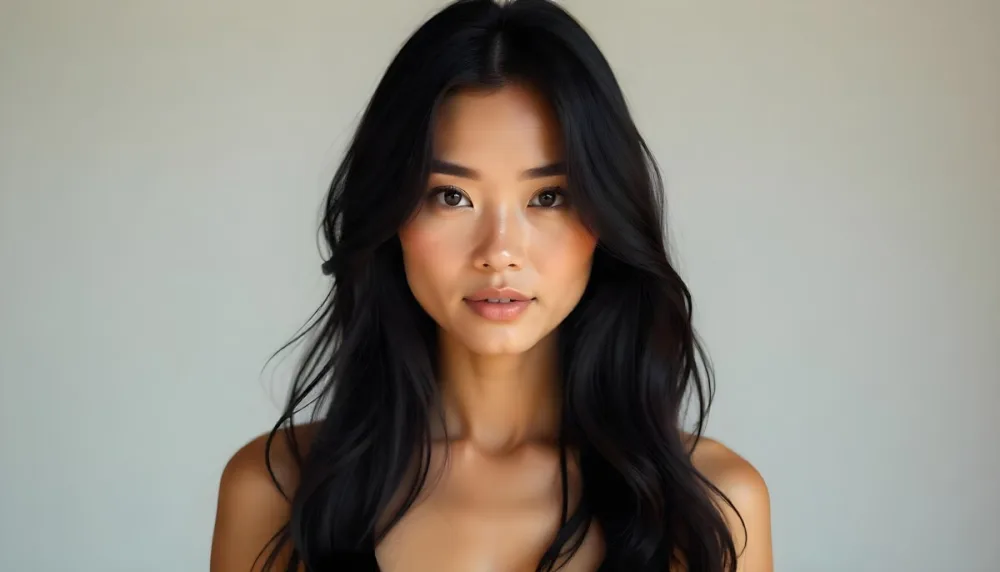 A Tanned Skin Asian Woman 23 Years Old With Long Black Hair In A Studio 20 4df2