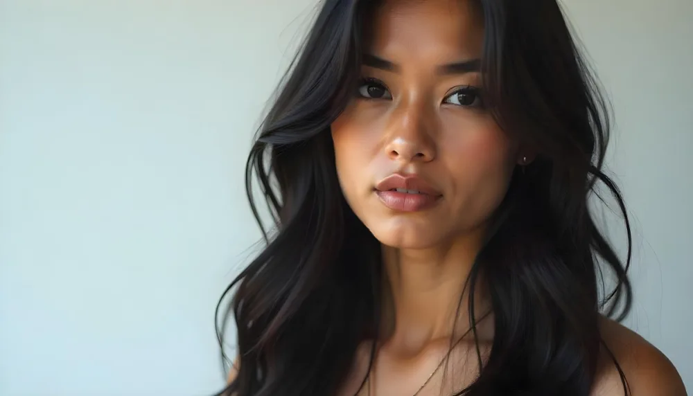 A Tanned Skin Asian Woman 23 Years Old With Long Black Hair In A Studio 6 A815