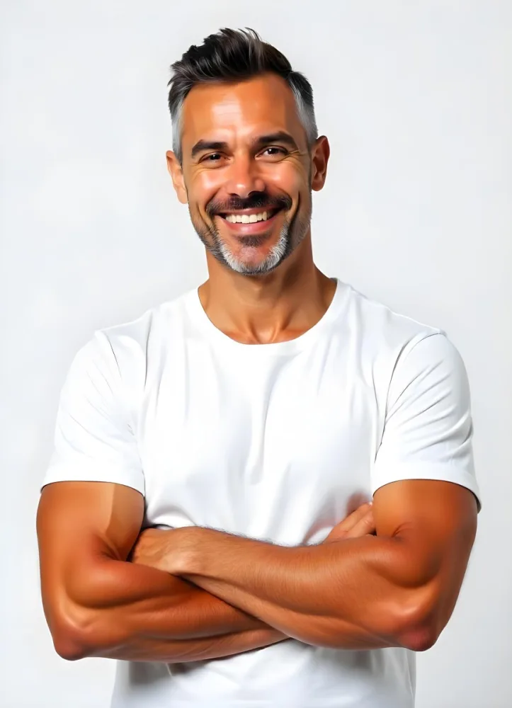 A Tanned Skin Man 40 Years Old With A White Short Sleeve Shirt In A White Background 11 Ac4a