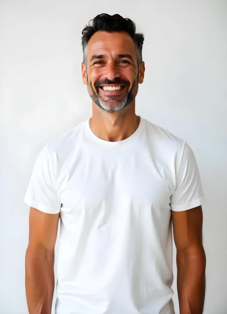 A Tanned Skin Man 40 Years Old With A White Short Sleeve Shirt In A White Background 15 Ed22