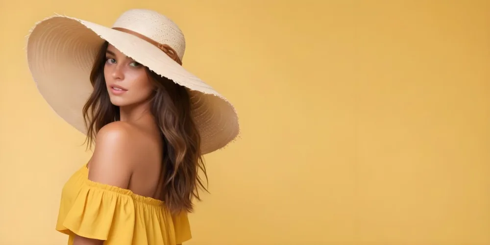 A Tanned White Woman 25 Years Old With A Straw Hat And White Dress In A White Background 11 D7e9