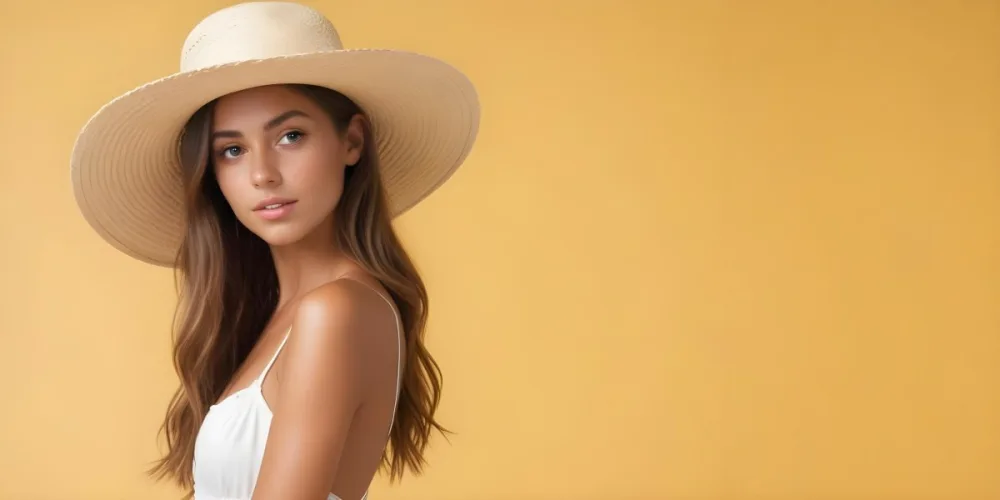 A Tanned White Woman 25 Years Old With A Straw Hat And White Dress In A White Background 7 9efd