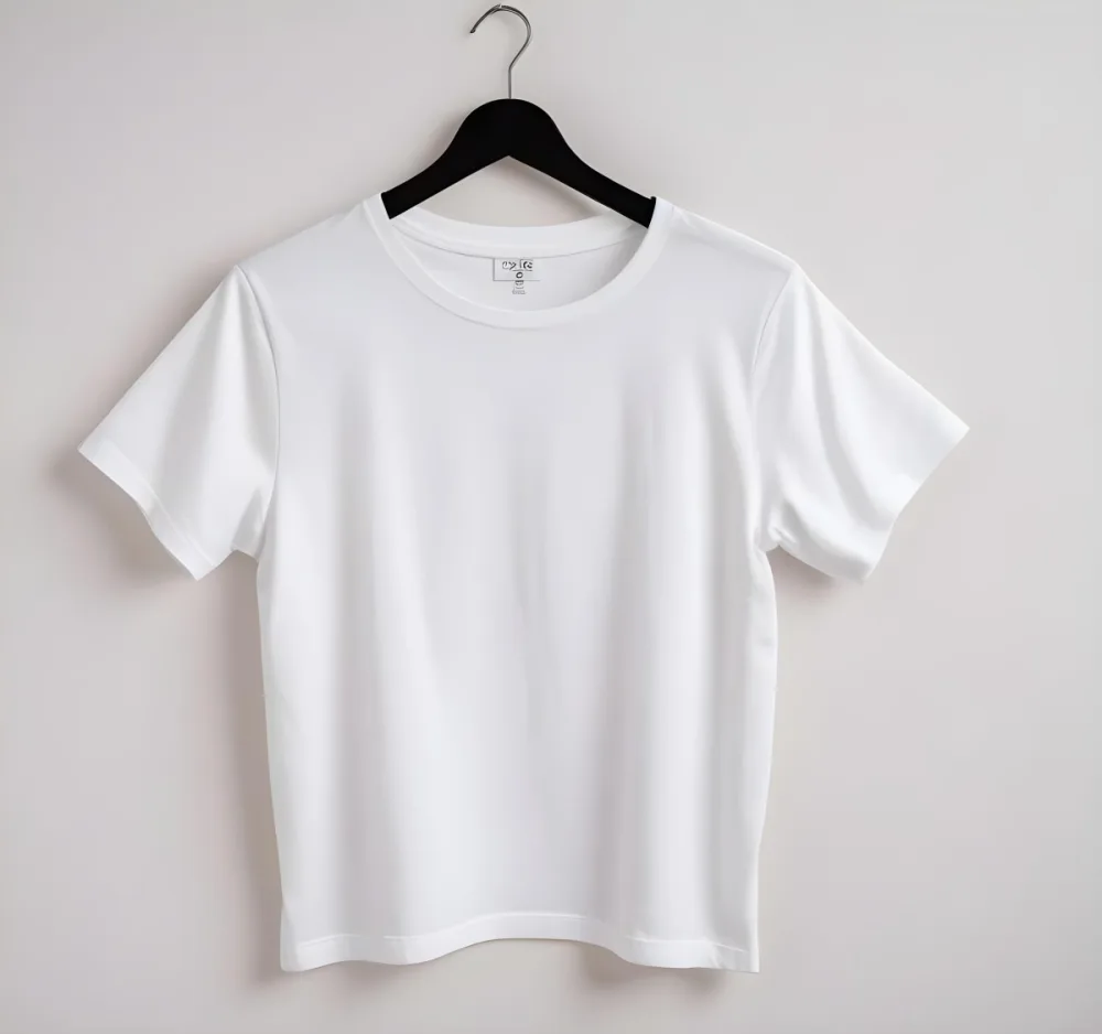 A White Cotton T Shirt With Short Sleeves And A Round Neck The T Shirt Is Folded And Wrinkled White Background 29 C76e