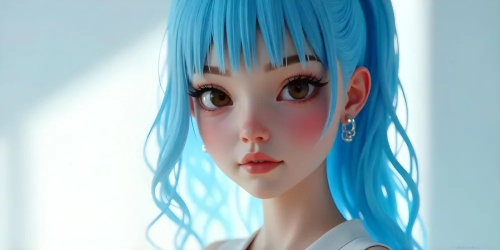 A White Girl Age 21 Light Skin Blue Hair Blue Lips Brown Eyes In A Bright Studio 13 4dd4