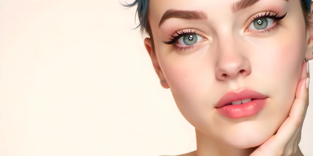 A White Girl Age 21 Light Skin Blue Hair Blue Lips Brown Eyes In A Bright Studio 4 Ddb2