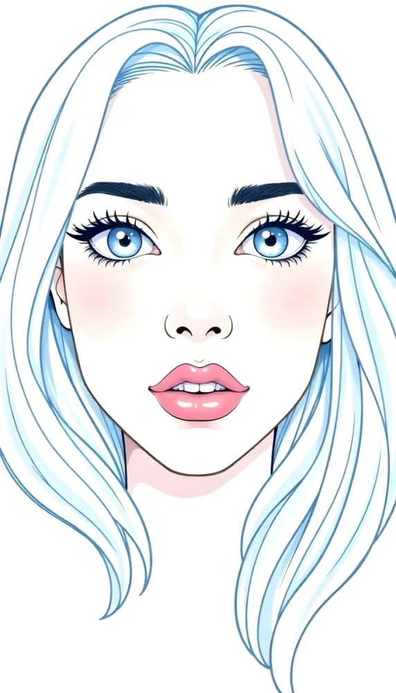 A White Girl Age 22 With Blue Hair And Blue Eyes Light Pink Blush And Pink Lips On A White Background 10 Ce5a