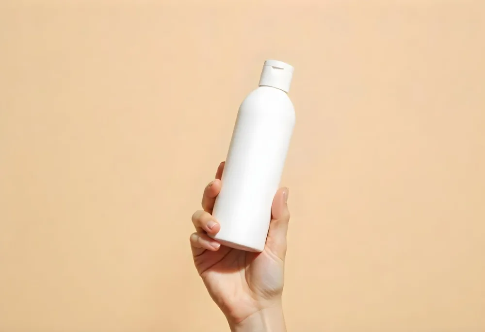A White Person Hand Holding A White Plastic Bottle With A White Background 6 878e