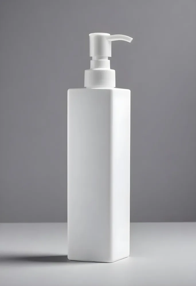 A White Plastic Square Bottle With A Dispenser Pump On A Solid Gray Background Product Photography Studio Shot Minimalist Design Clean Lines Modern Aesthetic 5 Ba38