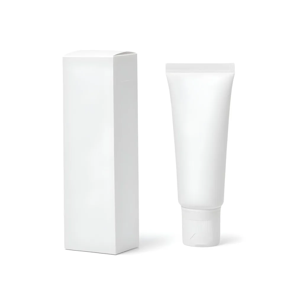A White Plastic Tube With A Cap Placed Next To A White Box 18 8f20