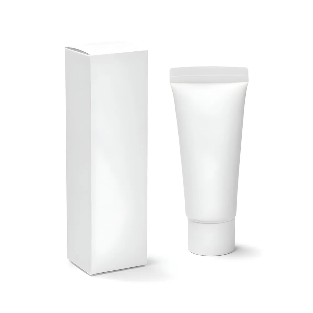 A White Plastic Tube With A Cap Placed Next To A White Box 20 D00d