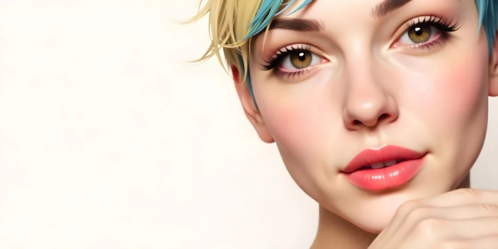 A White Woman 22 Years Old Blue Hair Brown Lips Brown Eyes In A White Background 25 F0a0