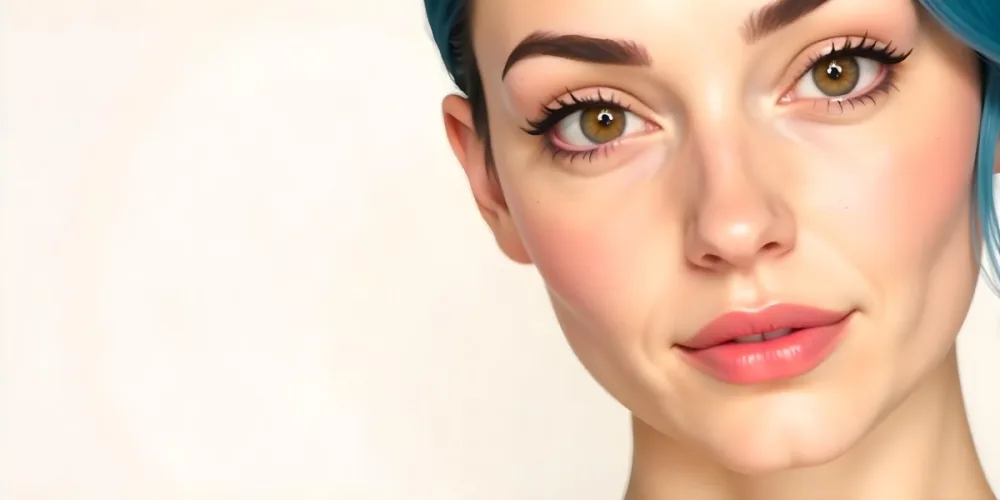 A White Woman 22 Years Old Blue Hair Brown Lips Brown Eyes In A White Background 3 1a0f