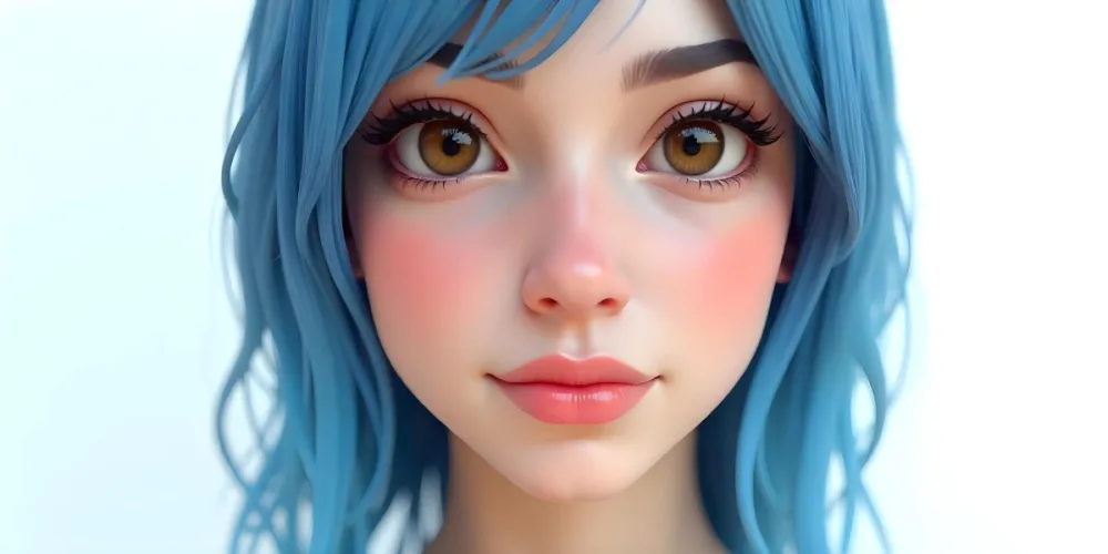 A White Woman 22 Years Old Blue Hair Brown Lips Brown Eyes In A White Background 6 769b