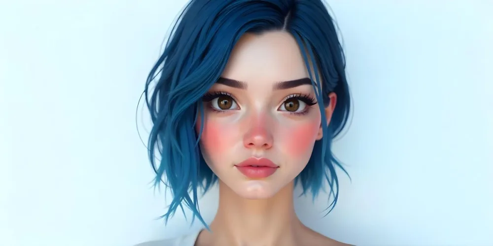 A White Woman 22 Years Old Blue Hair Brown Lips Brown Eyes In A White Background 9 F8e9