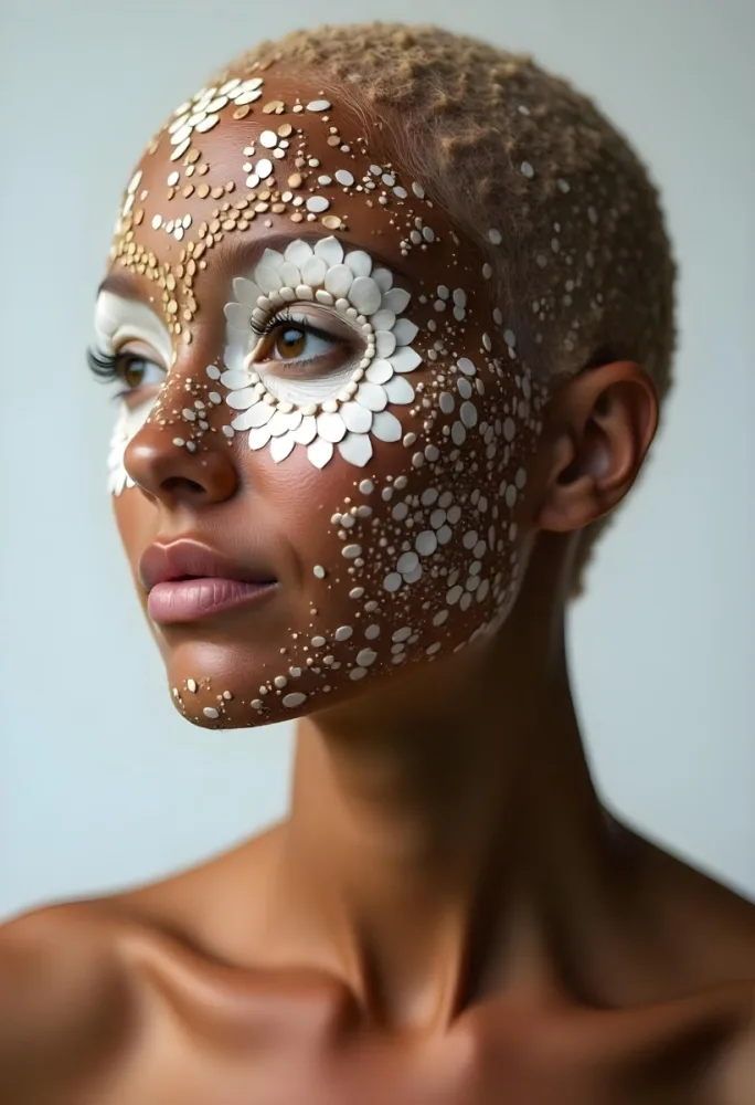 A White Woman 23 Years Old With Brown Eyes And Brown Coconut Shell Skin Looking To The Right In A White Background 11 3c10