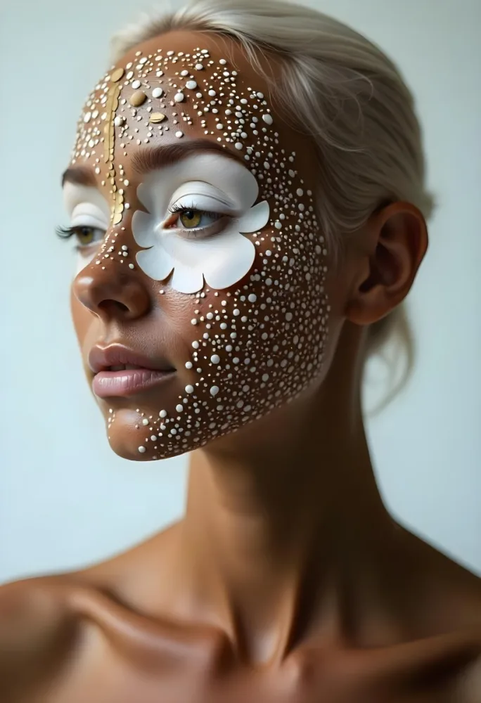 A White Woman 23 Years Old With Brown Eyes And Brown Coconut Shell Skin Looking To The Right In A White Background 3 B129
