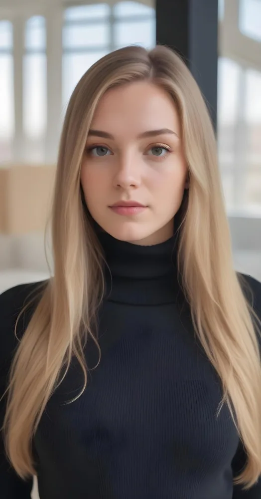 A White Woman 23 Years Old With Long Blonde Hair And Black Turtleneck Sweater In A Bright Indoor Environment 43 3d11