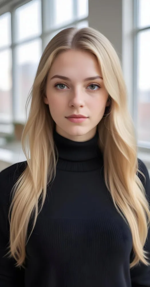 A White Woman 23 Years Old With Long Blonde Hair And Black Turtleneck Sweater In A Bright Indoor Environment 6 3cb7