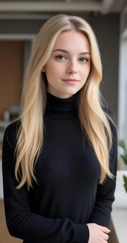 A White Woman 23 Years Old With Long Blonde Hair And Black Turtleneck Sweater In A Bright Indoor Environment 7 0f04