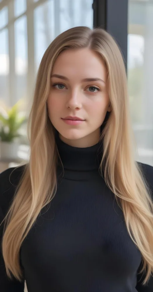 A White Woman 23 Years Old With Long Blonde Hair And Black Turtleneck Sweater In A Bright Indoor Environment 9 F0ad