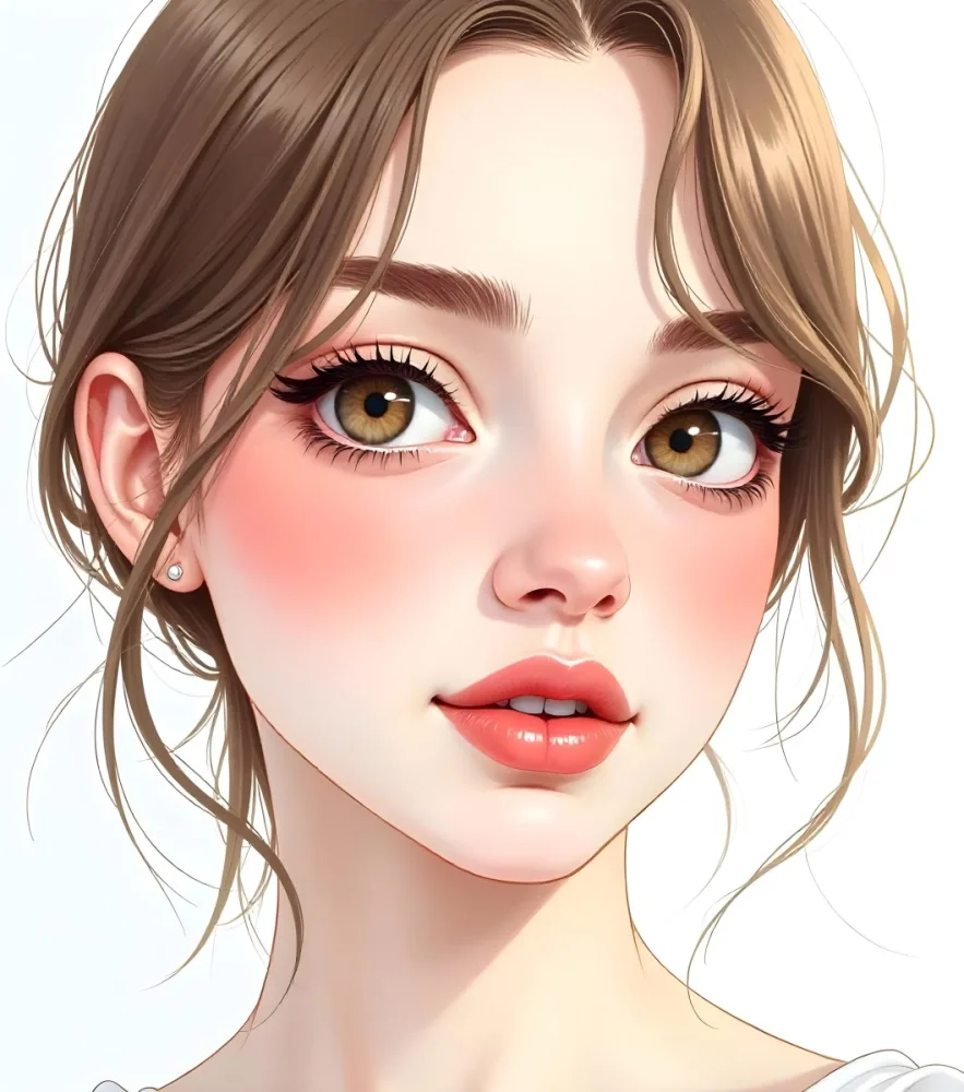 A White Woman 25 Years Old Big Eyelashes Big Lips And A Mole On Her Face In A White Background 12 2dcd
