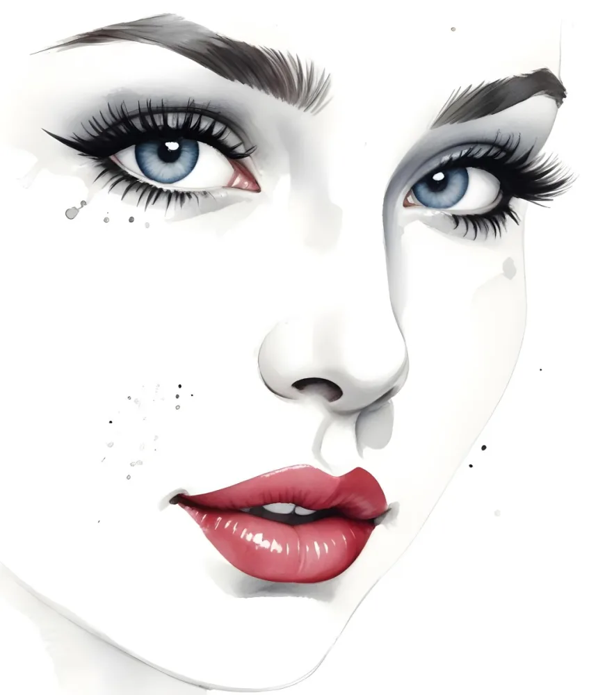 A White Woman 25 Years Old Big Eyelashes Big Lips And A Mole On Her Face In A White Background 16 7bfb