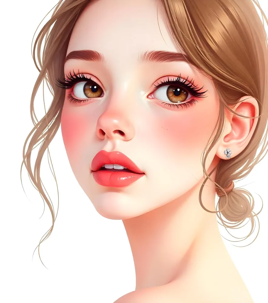 A White Woman 25 Years Old Big Eyelashes Big Lips And A Mole On Her Face In A White Background 35 583f