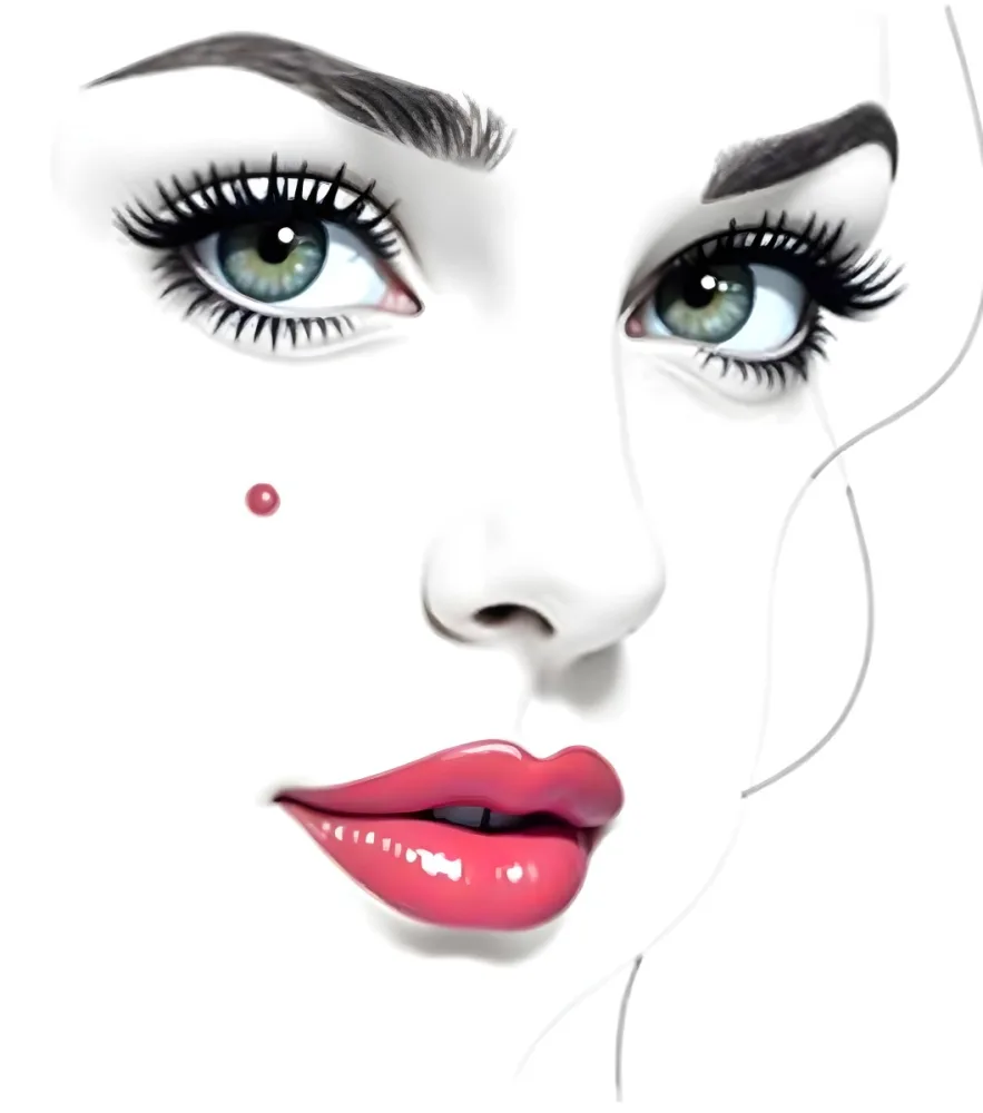 A White Woman 25 Years Old Big Eyelashes Big Lips And A Mole On Her Face In A White Background 5 7da6