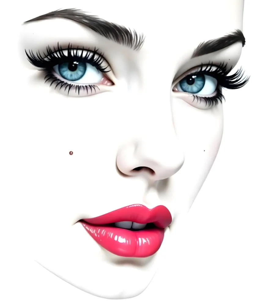 A White Woman 25 Years Old Big Eyelashes Big Lips And A Mole On Her Face In A White Background 9 2989