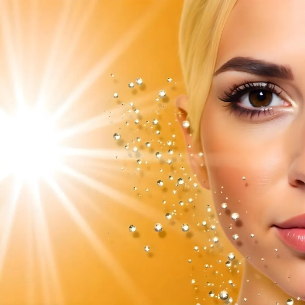 A White Woman 25 Years Old Brown Eyes With A Sun Flare On Her Face In A Bright Yellow Background 24 846c