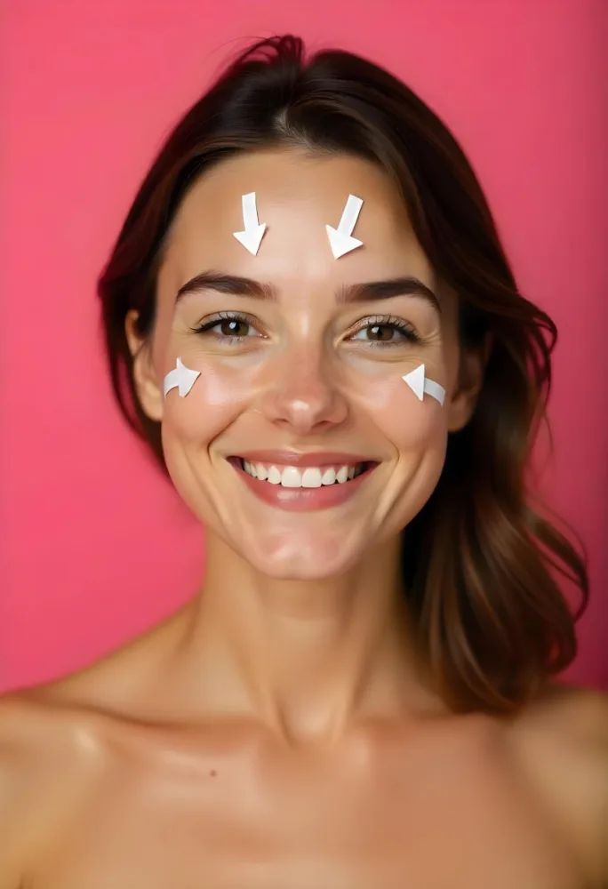 A White Woman 25 Years Old With Brown Hair Face Massage Guide Arrows Pink Background 3 Ff77