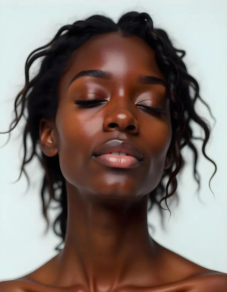 A White Woman 25 Years Old With Closed Eyes Dark Skin And Light Eyelashes In A White Background 19 9cd3