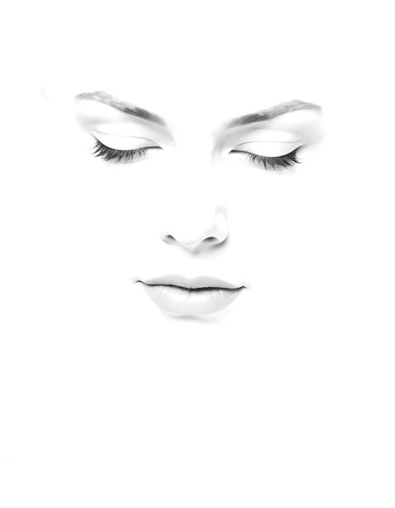 A White Woman 25 Years Old With Closed Eyes Dark Skin And Light Eyelashes In A White Background 34 6353