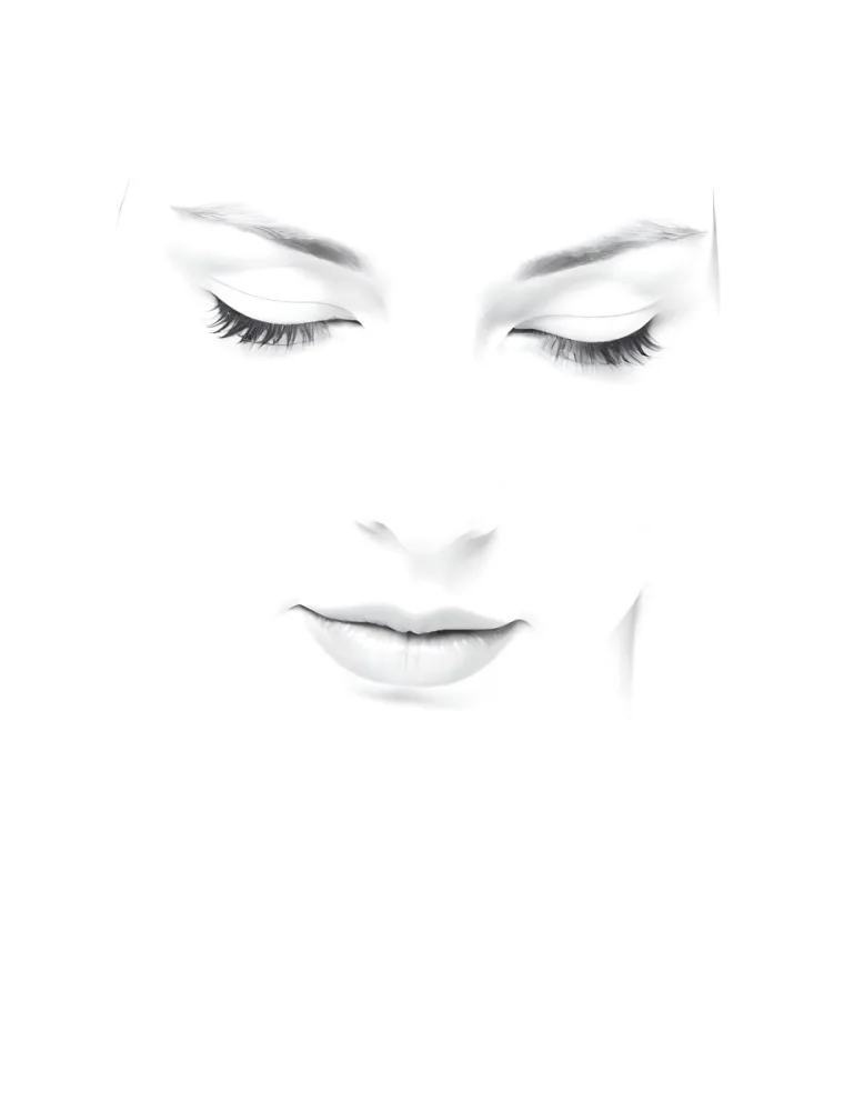 A White Woman 25 Years Old With Closed Eyes Dark Skin And Light Eyelashes In A White Background 44 286a