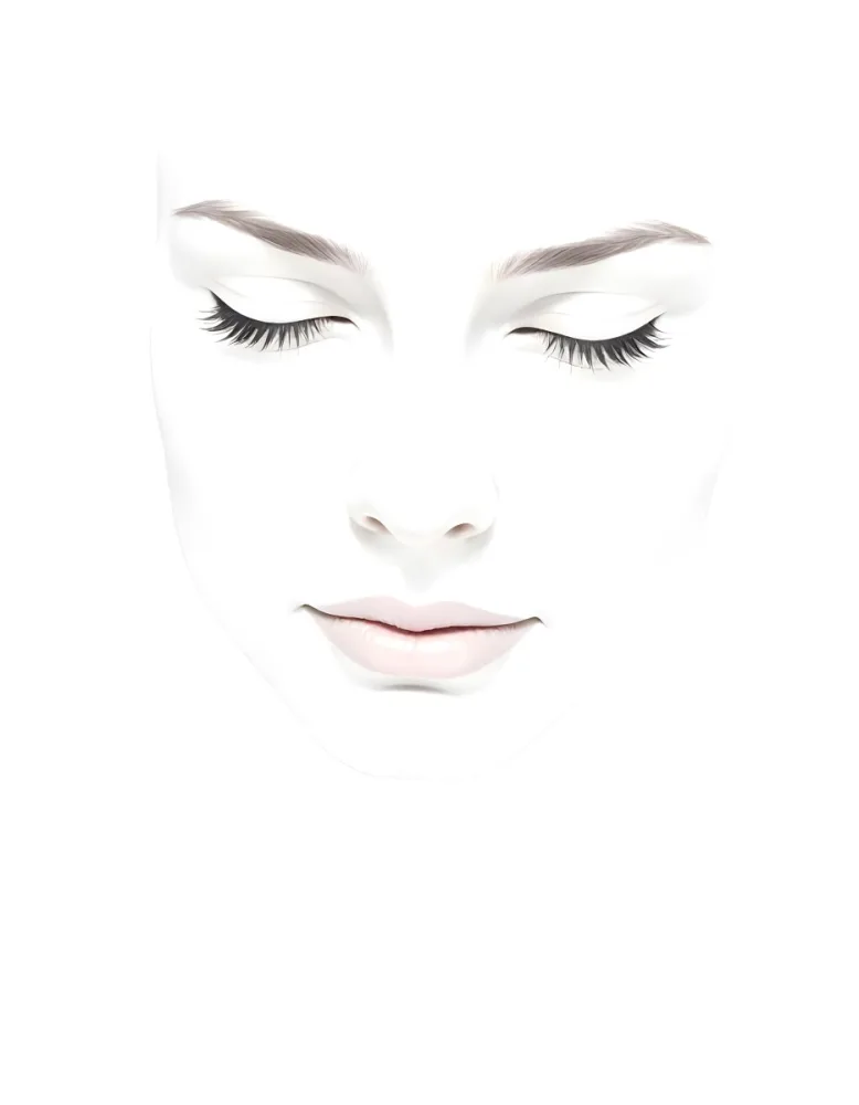 A White Woman 25 Years Old With Closed Eyes Dark Skin And Light Eyelashes In A White Background 63 1079