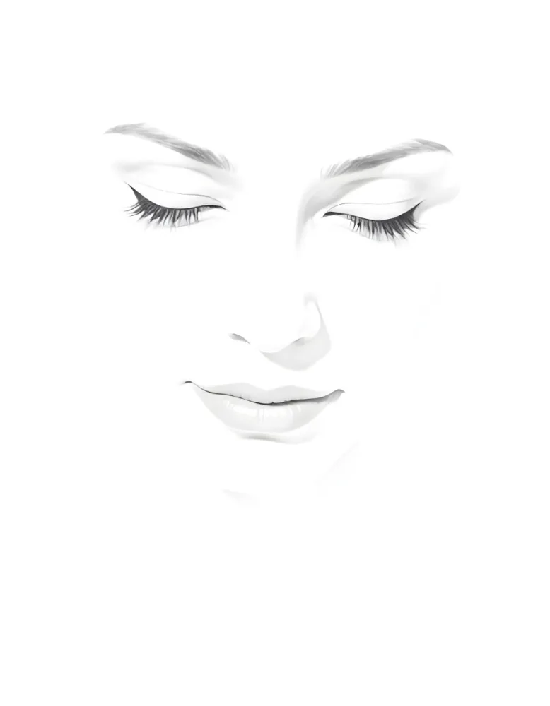 A White Woman 25 Years Old With Closed Eyes Dark Skin And Light Eyelashes In A White Background 7 4530