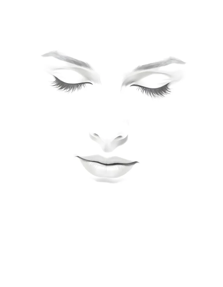 A White Woman 25 Years Old With Closed Eyes Dark Skin And Light Eyelashes In A White Background 9 1c8a