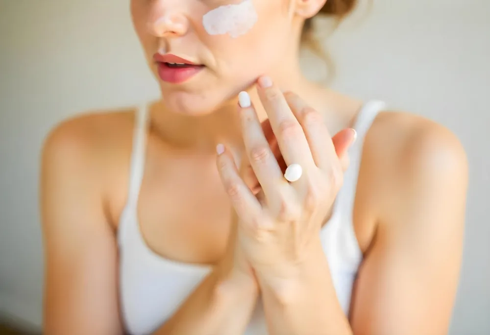 A White Woman 25 Years Old With Fair Skin And Brown Hair Applying Cream On Her Hands In A Bright Room 14 16c6