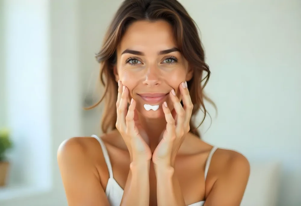 A White Woman 25 Years Old With Fair Skin And Brown Hair Applying Cream On Her Hands In A Bright Room 7 4030