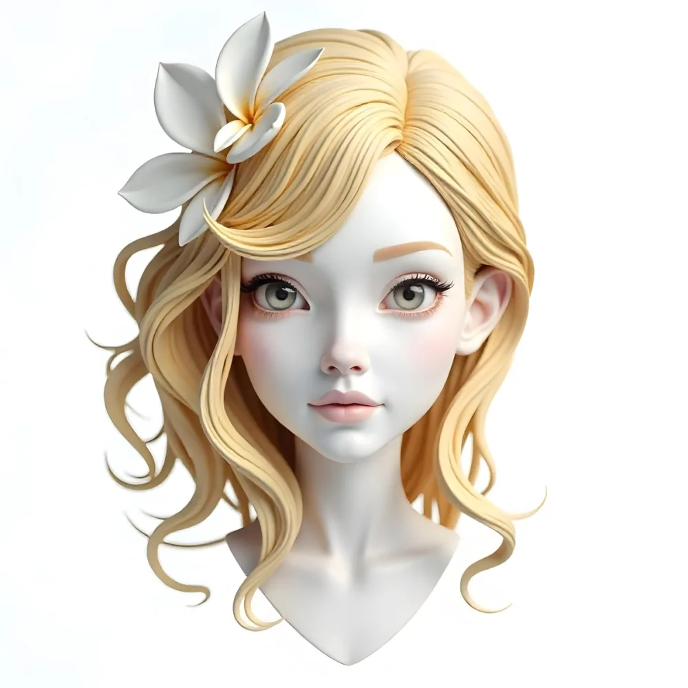 A White Woman 25 Years Old With Golden Hair And White Flower On Her Head White Lips White Skin In A White Background 17 B522