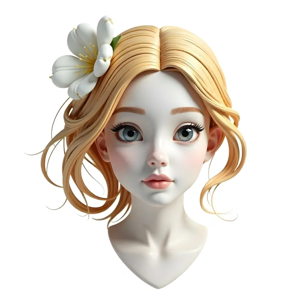 A White Woman 25 Years Old With Golden Hair And White Flower On Her Head White Lips White Skin In A White Background 21 Afd4