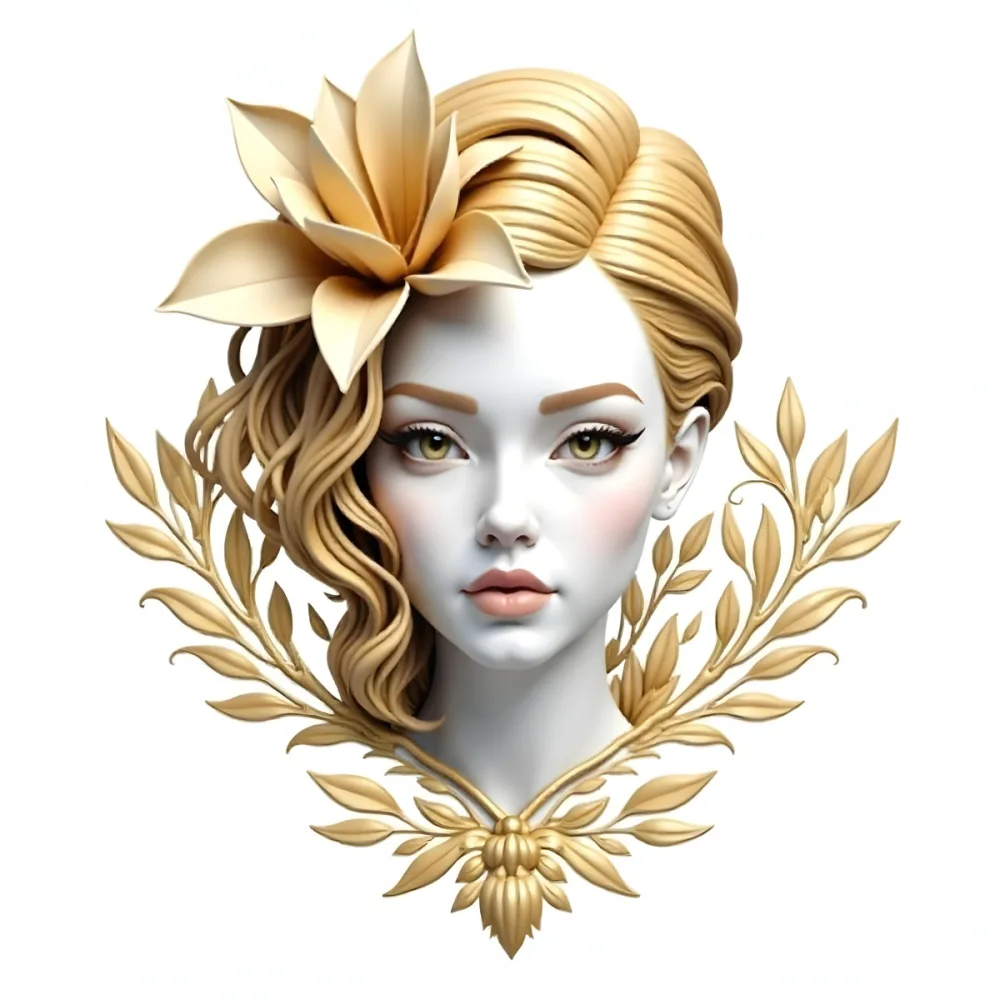 A White Woman 25 Years Old With Golden Hair And White Flower On Her Head White Lips White Skin In A White Background 25 0dbb