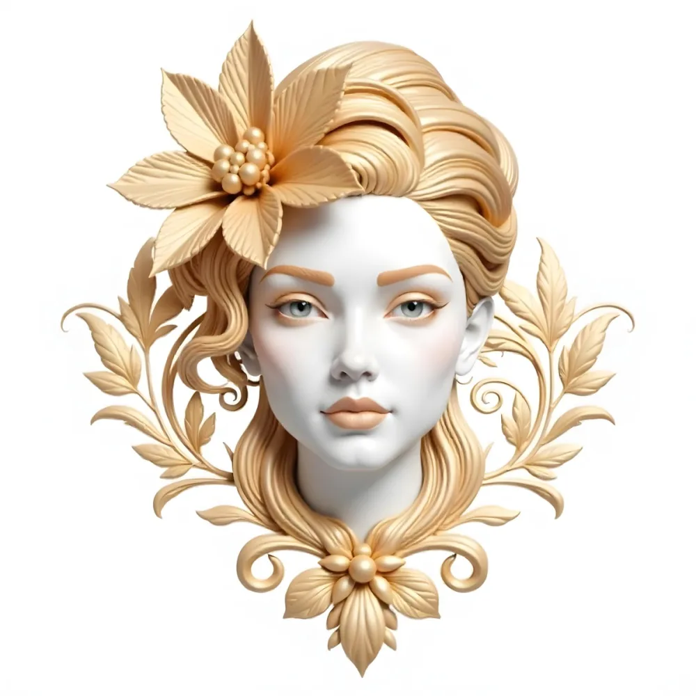 A White Woman 25 Years Old With Golden Hair And White Flower On Her Head White Lips White Skin In A White Background 33 Ad83