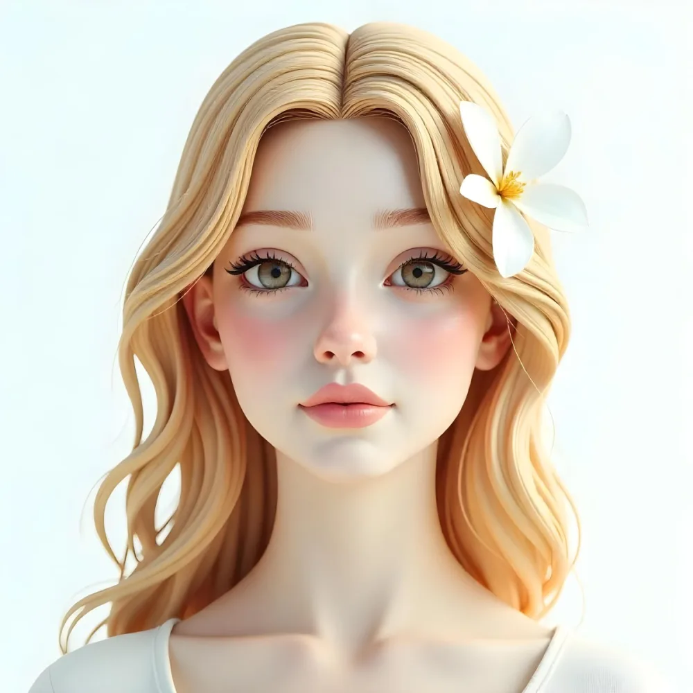 A White Woman 25 Years Old With Golden Hair And White Flower On Her Head White Lips White Skin In A White Background 34 1779