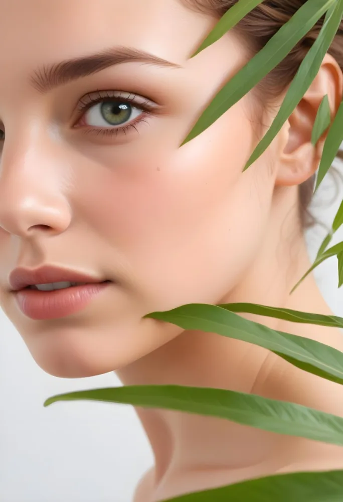 A White Woman Age 23 Light Skin Brown Hair With Green Leaves Around Her Face In A White Background 1 Dfb5