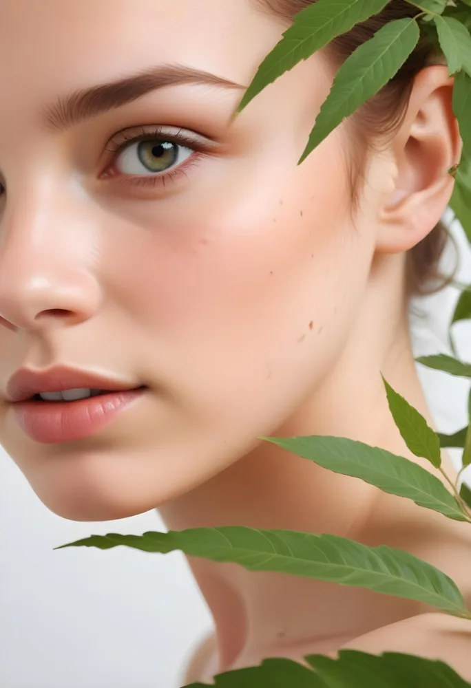 A White Woman Age 23 Light Skin Brown Hair With Green Leaves Around Her Face In A White Background 15 144a