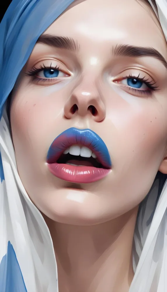 A White Woman Age 23 With Blue Lips And A White Veil Covering Her Eyes In A White Background 50 D631