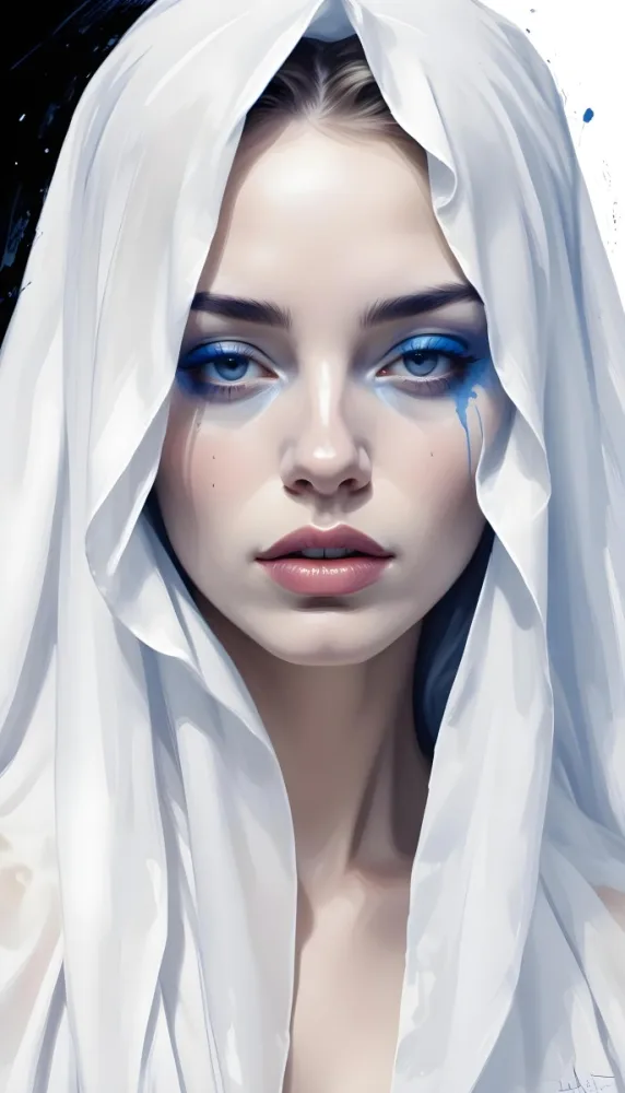 A White Woman Age 23 With Blue Lips And A White Veil Covering Her Eyes In A White Background 51 Fff8